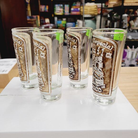 Shot Glasses Reserva Especial Mexico Tequila, embossed Tin 4", Set of 2 EUC - Picture 3 of 6